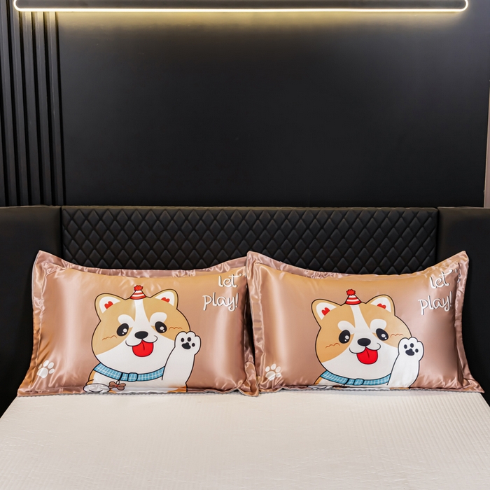 91家纺网 家纺一手货源 找家纺 梦舒羽 2025新款可水洗冰丝枕套宿舍单人凉爽枕头套 可爱汪