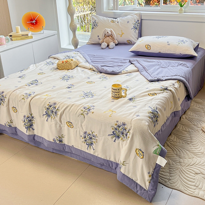 91家纺网 家纺一手货源 找家纺 安哆啦家纺 2024新款A类泡泡棉印花夏被四件套 君子兰