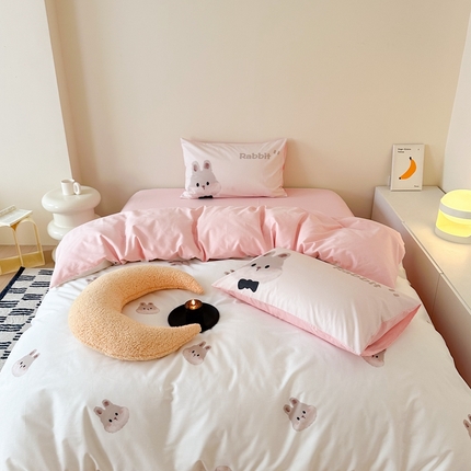 91家纺网 家纺一手货源 找家纺 美乐迪家纺 2024ins韩风全棉四件套 小兔子