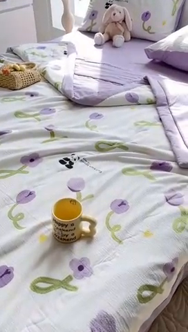 91家纺网 家纺一手货源 找家纺 安哆啦家纺 2024新款A类泡泡棉印花夏被四件套 郁金香