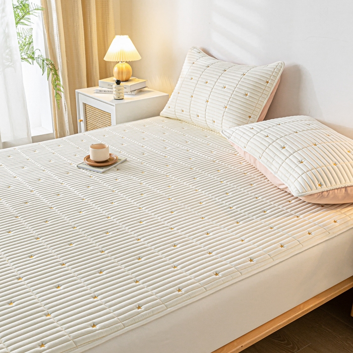 91家纺网 家纺一手货源 找家纺 鑫钰 新款刺绣防水床笠床垫保护罩床罩-星愿 星愿-雅白