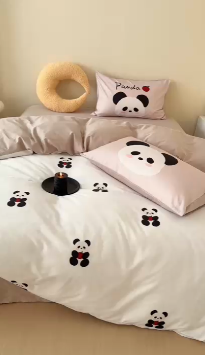 91家纺网 家纺一手货源 找家纺 美乐迪家纺 2024ins韩风全棉四件套 苹果熊猫