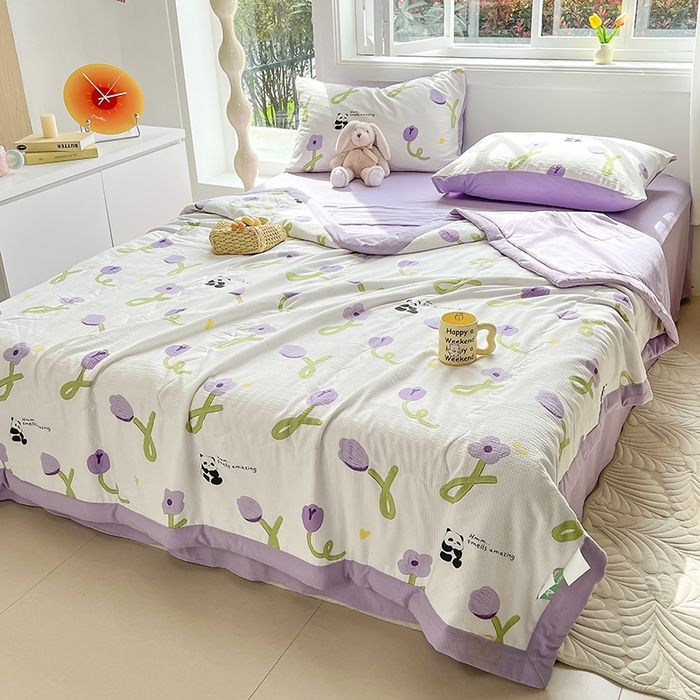 91家纺网 家纺一手货源 找家纺 安哆啦家纺 2024新款A类泡泡棉印花夏被四件套 郁金香