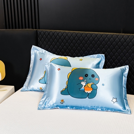 91家纺网 家纺一手货源 找家纺 梦舒羽 2025新款可水洗冰丝枕套宿舍单人凉爽枕头套 小恐龙