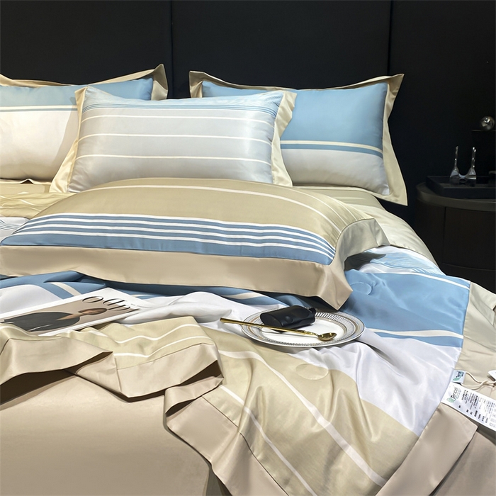 91家纺网 家纺一手货源 找家纺 佳品居 2024新款莱塞尔天丝印花夏被四件套 简约生活