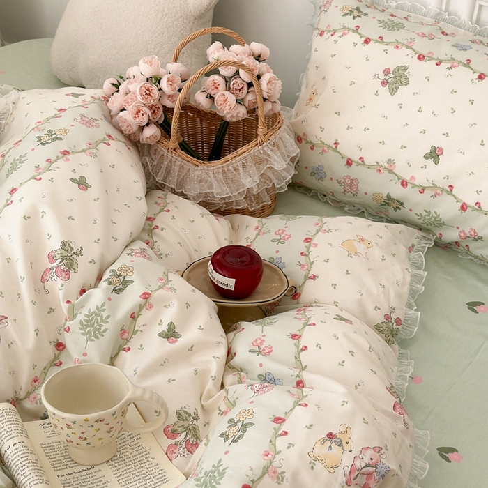 91家纺网 家纺一手货源 找家纺 （总）昔可家纺 2024新款全棉仙仙雪纺纱花边四件套