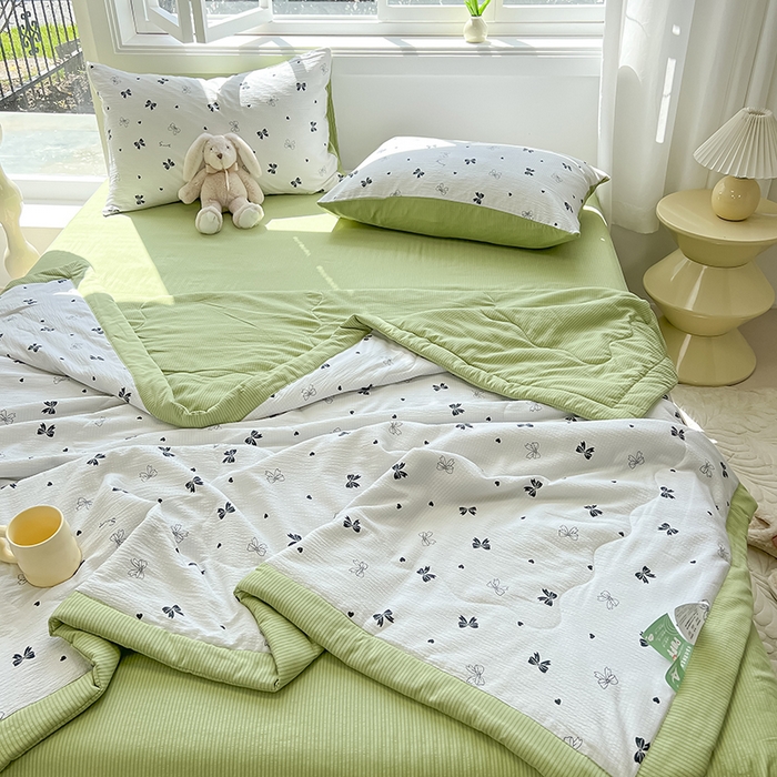 91家纺网 家纺一手货源 找家纺 安哆啦家纺 2024新款A类泡泡棉印花夏被四件套 蝴蝶结