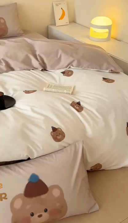 91家纺网 家纺一手货源 找家纺 美乐迪家纺 2024ins韩风全棉四件套 帽子熊