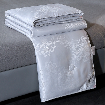 91家纺网 家纺一手货源 找家纺 恒鑫家纺 2025新款提花蚕丝夏凉被被子被芯 绅士灰