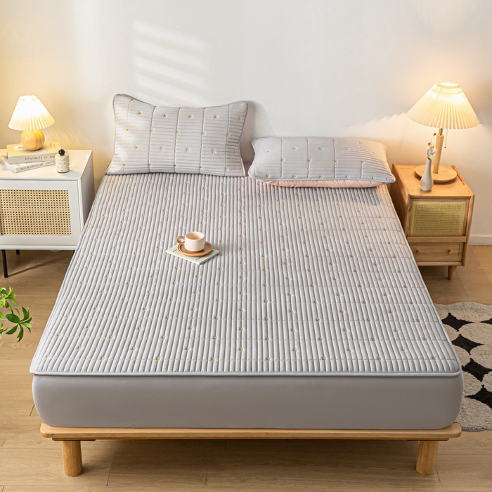 91家纺网 家纺一手货源 找家纺 鑫钰 新款刺绣防水床笠床垫保护罩床罩-星愿 星愿-柏林灰