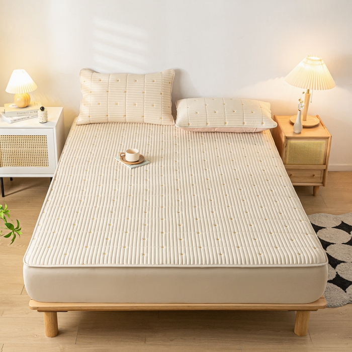 91家纺网 家纺一手货源 找家纺 鑫钰 新款刺绣防水床笠床垫保护罩床罩-星愿 星愿-奶糖咖