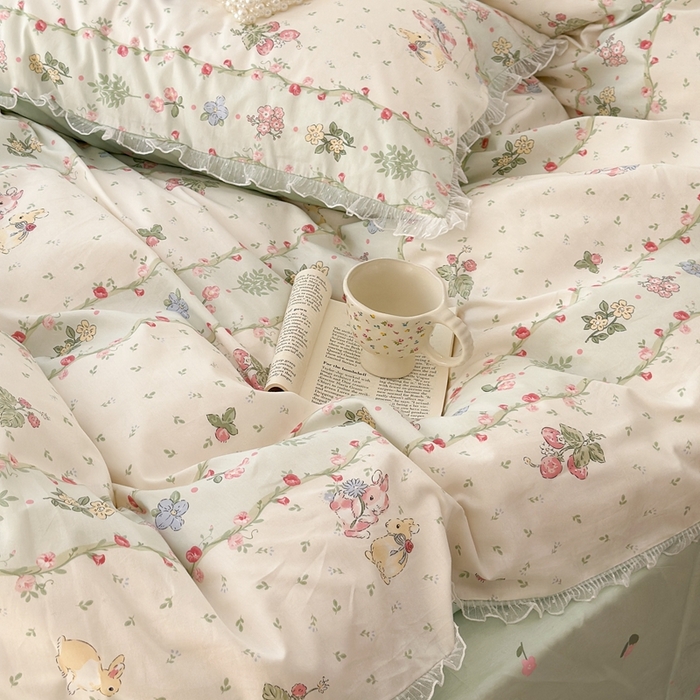 91家纺网 家纺一手货源 找家纺 （总）昔可家纺 2024新款全棉仙仙雪纺纱花边四件套