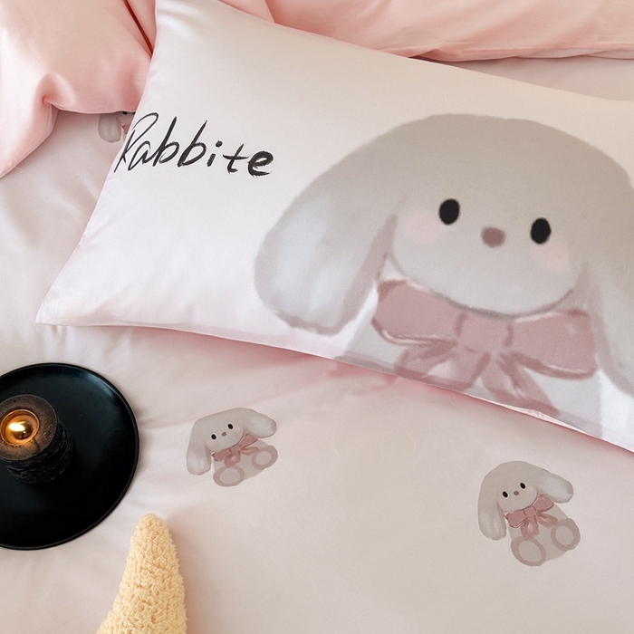 91家纺网 家纺一手货源 找家纺 美乐迪家纺 2024ins韩风全棉四件套 淑女兔兔