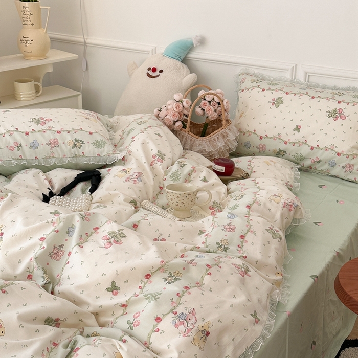 91家纺网 家纺一手货源 找家纺 （总）昔可家纺 2024新款全棉仙仙雪纺纱花边四件套