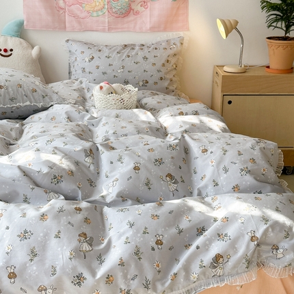 91家纺网 家纺一手货源 找家纺 （总）昔可家纺 2024新款全棉仙仙雪纺纱花边四件套