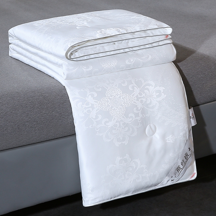 91家纺网 家纺一手货源 找家纺 恒鑫家纺 2025新款提花蚕丝夏凉被被子被芯 月光白