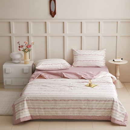 怡家居 2024新款全棉印花手包边夏被四件套 玫瑰物语