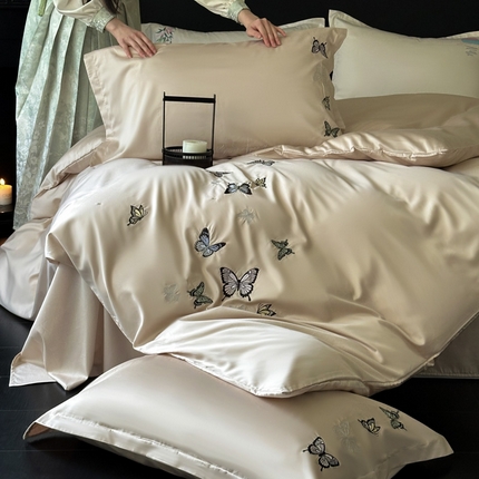 91家纺网 家纺一手货源 找家纺 （总）塔塔 2025新款轻中式100s全棉贡缎国风刺绣四件套