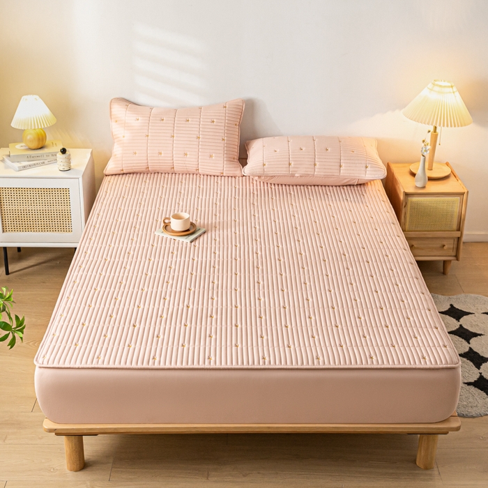 91家纺网 家纺一手货源 找家纺 鑫钰 新款刺绣防水床笠床垫保护罩床罩-星愿 星愿-安娜粉