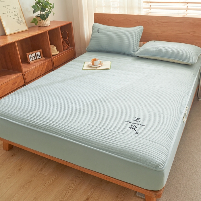 91家纺网 家纺一手货源 找家纺 鹿辉家居（原吉欧力） 2024新款无染刺绣夹棉床笠 无染浅绿