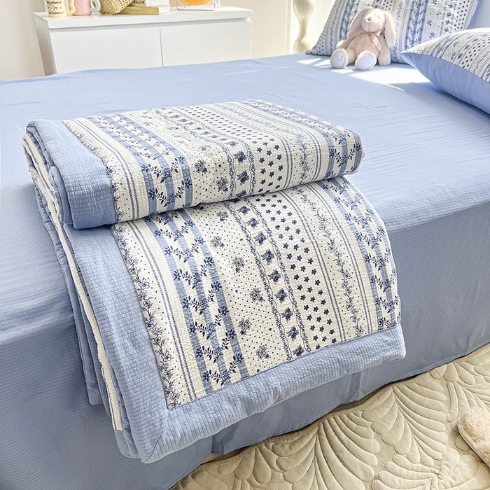 91家纺网 家纺一手货源 找家纺 安哆啦家纺 2024新款A类泡泡棉印花夏被四件套 素雅