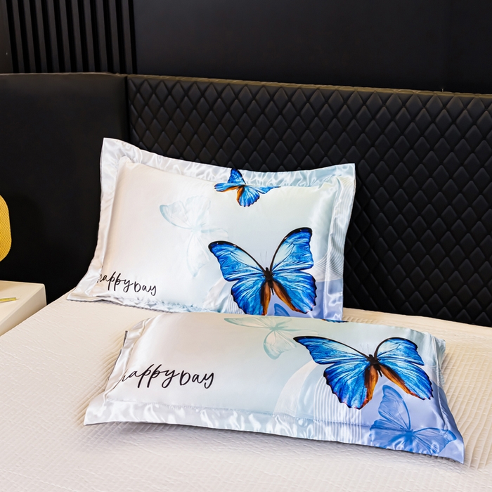 91家纺网 家纺一手货源 找家纺 梦舒羽 2025新款可水洗冰丝枕套宿舍单人凉爽枕头套 花蝴蝶