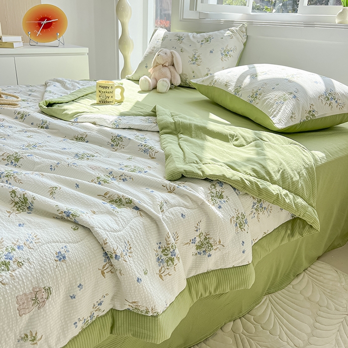 91家纺网 家纺一手货源 找家纺 安哆啦家纺 2024新款A类泡泡棉印花夏被四件套 花影