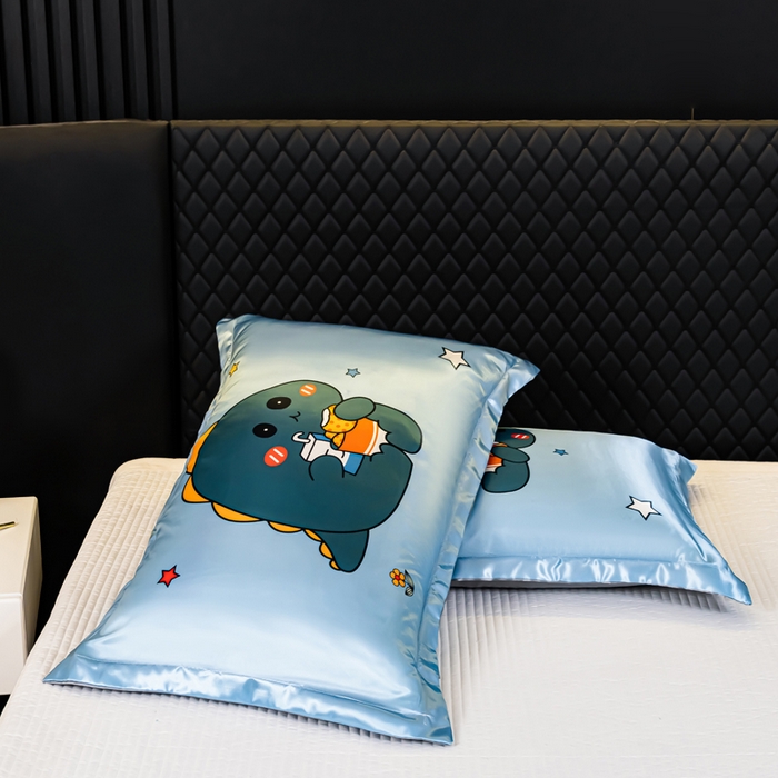 91家纺网 家纺一手货源 找家纺 梦舒羽 2025新款可水洗冰丝枕套宿舍单人凉爽枕头套 小恐龙