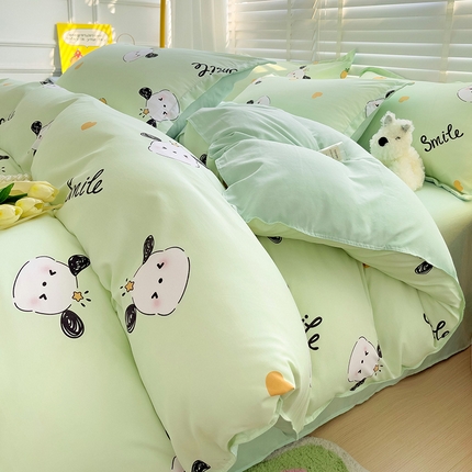 91家纺网 家纺一手货源 找家纺 KT猫直营店 2024新款小清新水洗棉印花四件套 可爱狗