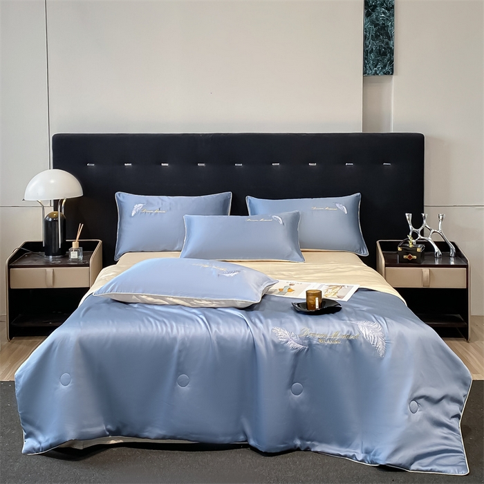 91家纺网 家纺一手货源 找家纺 （总）小久久（小九九） 2024新款水洗真丝刺绣夏被四件套-羽梦