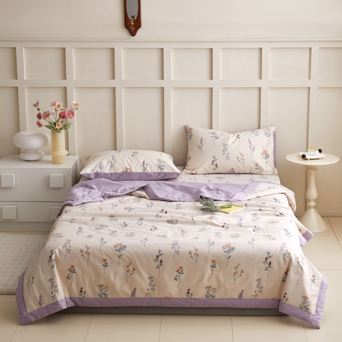 91家纺网 家纺一手货源 找家纺 怡家居 2024新款全棉印花手包边夏被四件套 紫藤