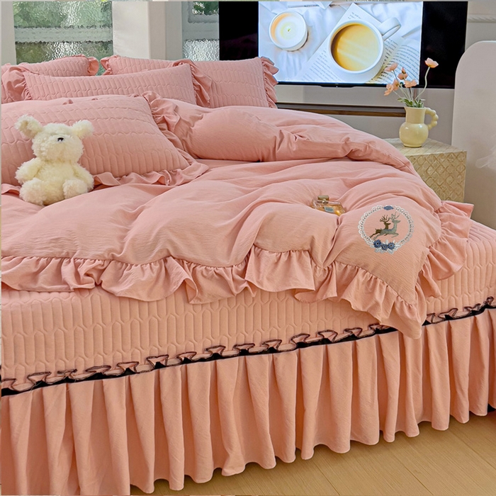 91家纺网 家纺一手货源 找家纺 言熙居家纺 2024新款亲肤床盖四件套-浪漫之约 浪漫之约浅粉