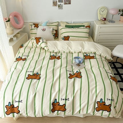 昔可家纺 2024开春新款全棉印花卡通四件套 圣诞狗狗