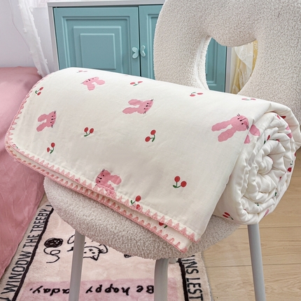 91家纺网 家纺一手货源 找家纺 （总）梦依依 2025新款全棉双层纱贝壳边夏被四件套