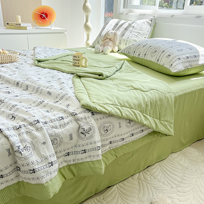 91家纺网 家纺一手货源 找家纺 安哆啦家纺 2024新款A类泡泡棉印花夏被四件套 菲尔