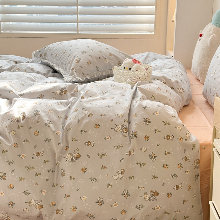 91家纺网 家纺一手货源 找家纺 昔可家纺 2024新款全棉仙仙雪纺纱花边四件套 小仙女