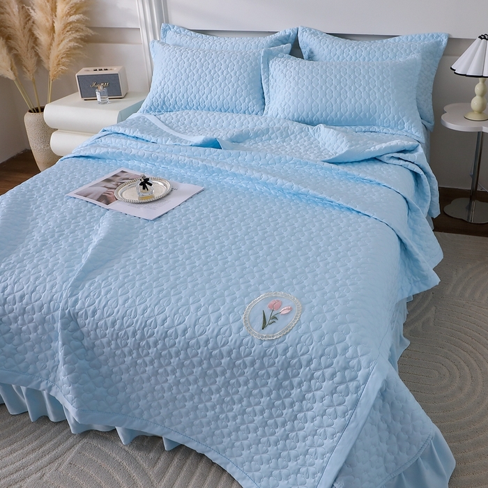 91家纺网 家纺一手货源 找家纺 （总）佳梦家纺 2024新款花边天丝床盖三件套