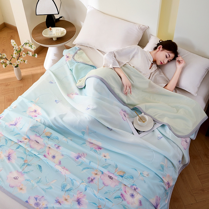 91家纺网 家纺一手货源 找家纺 吾诺家居 2024新款冰嘟嘟微重力硅胶夏被 绚丽花园