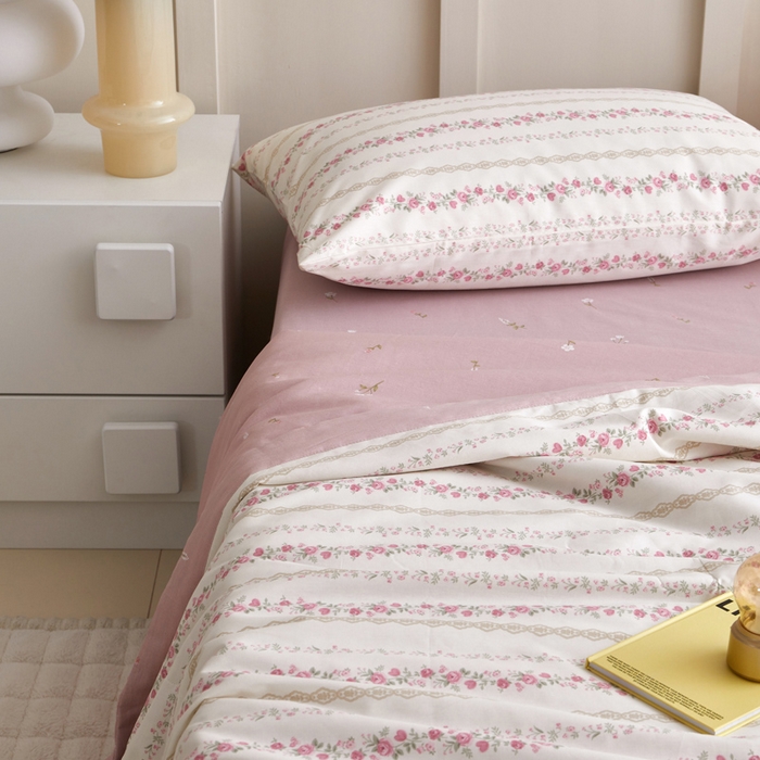 91家纺网 家纺一手货源 找家纺 怡家居 2024新款全棉印花手包边夏被四件套 玫瑰物语