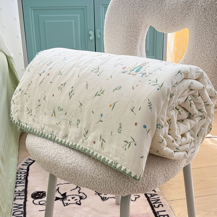 91家纺网 家纺一手货源 找家纺 （总）梦依依 2025新款全棉双层纱贝壳边夏被四件套