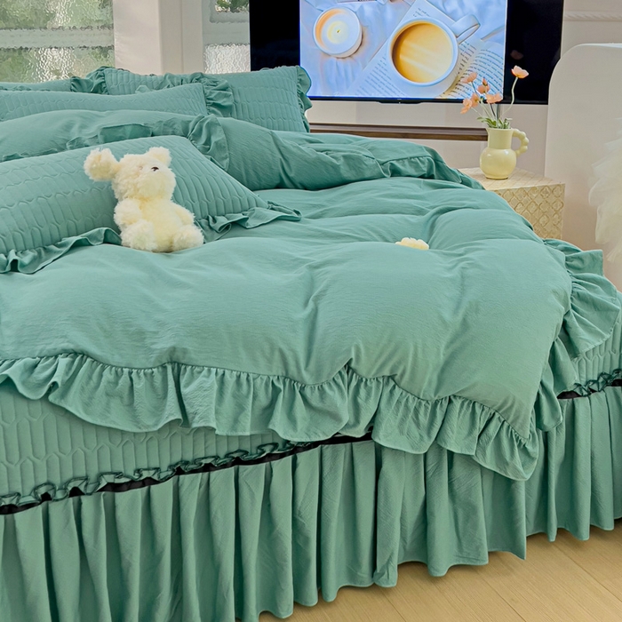 91家纺网 家纺一手货源 找家纺 言熙居家纺 2024新款亲肤床盖四件套-浪漫之约 浪漫之约宝石蓝