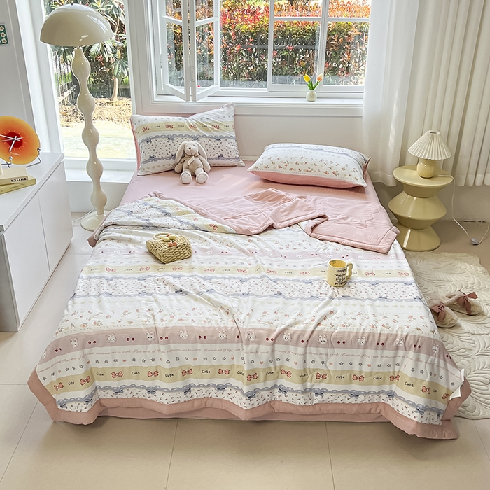 91家纺网 家纺一手货源 找家纺 安哆啦家纺 2024新款A类泡泡棉印花夏被四件套 拾影