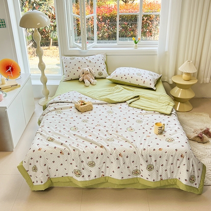 安哆啦家纺 2024新款A类泡泡棉印花夏被四件套 樱桃兔