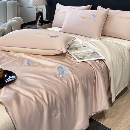 91家纺网 家纺一手货源 找家纺 （总）小久久（小九九） 2024新款水洗真丝刺绣夏被四件套-羽梦