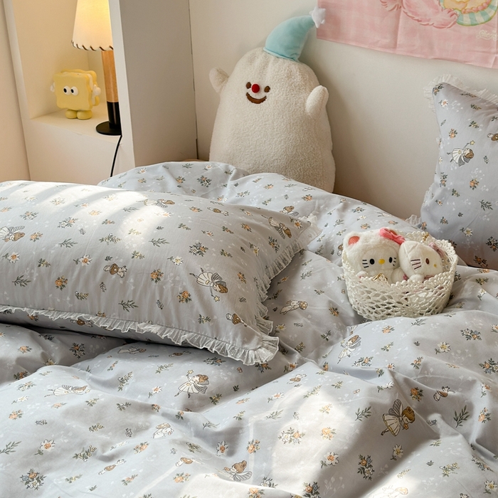 91家纺网 家纺一手货源 找家纺 昔可家纺 2024新款全棉仙仙雪纺纱花边四件套 小仙女