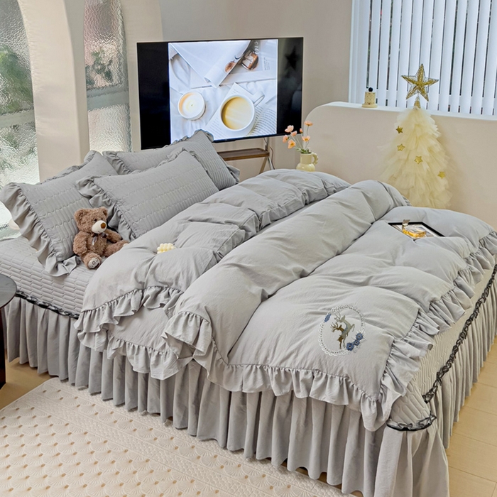 91家纺网 家纺一手货源 找家纺 言熙居家纺 2024新款亲肤床盖四件套-浪漫之约 浪漫之约灰