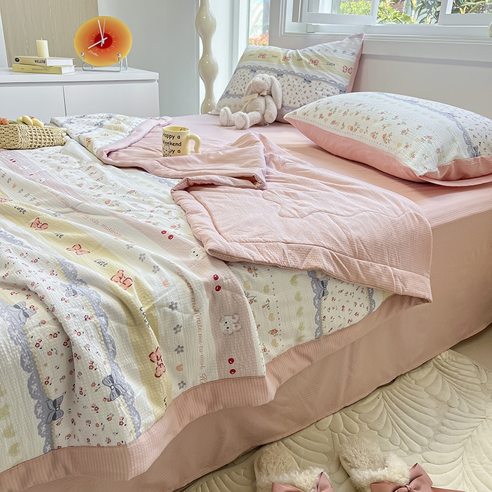 91家纺网 家纺一手货源 找家纺 安哆啦家纺 2024新款A类泡泡棉印花夏被四件套 拾影