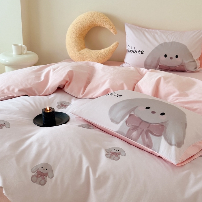 91家纺网 家纺一手货源 找家纺 美乐迪家纺 2024ins韩风全棉四件套 淑女兔兔