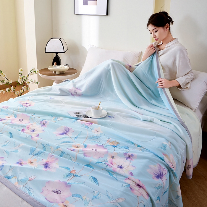 91家纺网 家纺一手货源 找家纺 吾诺家居 2024新款冰嘟嘟微重力硅胶夏被 绚丽花园