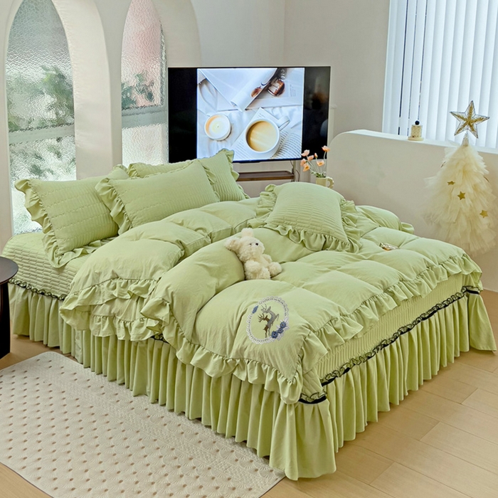 91家纺网 家纺一手货源 找家纺 言熙居家纺 2024新款亲肤床盖四件套-浪漫之约 浪漫之约绿